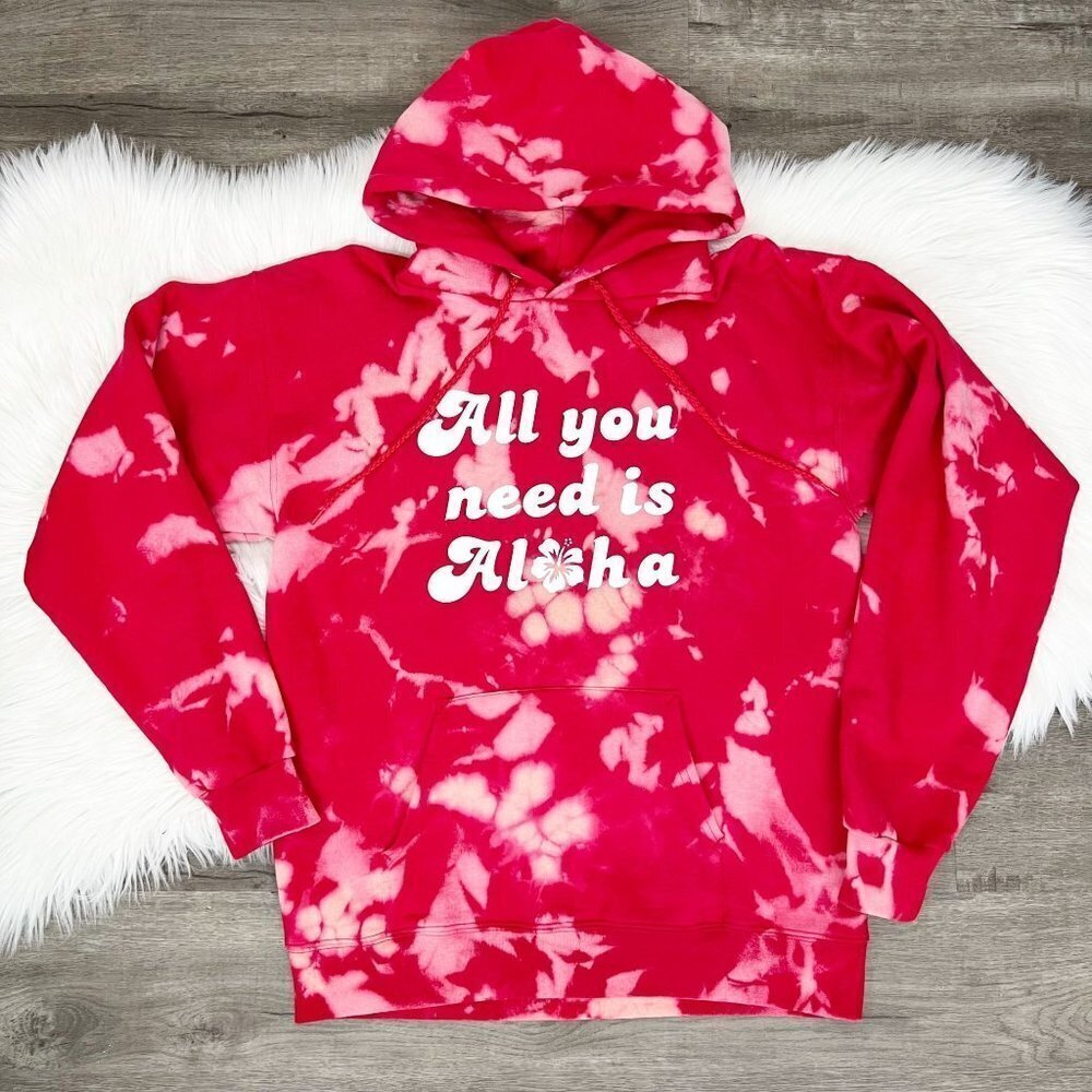 Custom Bleach Tie Dye All You Need Is Aloha Hoodie Unisex Small Red